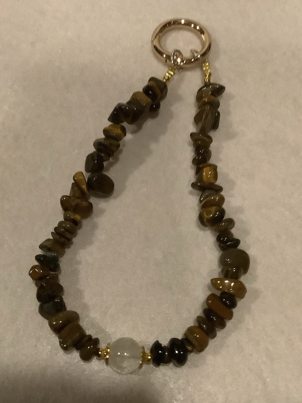 Tiger's Eye Chip Phone wristlet with Clear Quartz